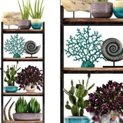 3D model Rack with the decor of figurines and plants