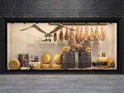 3D model Showcase with cheese, meat and wine