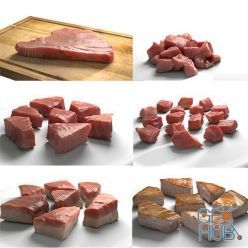 3D model CGTrader – Tuna Meat Pack – Steak Raw Cooked Chopped Low-poly 3D model