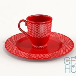 3D model Red cup and saucer