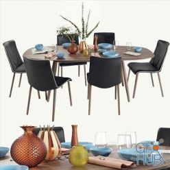 3D model Walter Knoll Moualla Table and Liz Wood chair dining set
