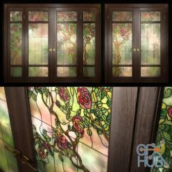 3D model A set of two double doors with stained glass