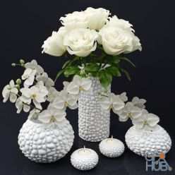 3D model Set of decorative vases with flowers