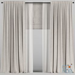 3D model Beige curtains with tulle and roman blinds (Vray, Corona)