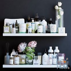 3D model Shelves with with peonies, cosmetics and bathroom decor