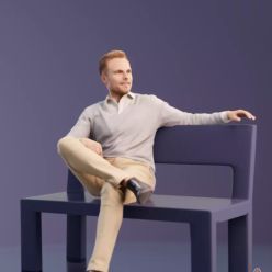 3D model Man Sitting on bench
