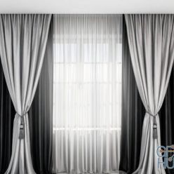 3D model Black satin curtains with pick-up brush