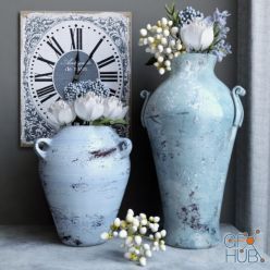 3D model Blue vases with flowers (max)