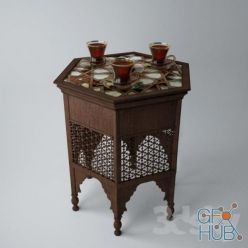 3D model Arabesque table with cups of tea