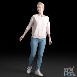 3D model A woman stands in jeans and a pink sweater (3d-scan)