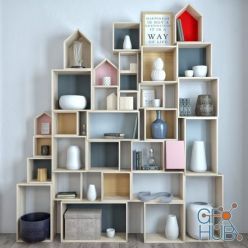 3D model Wooden shelves set