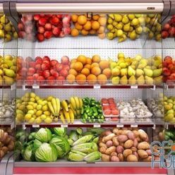 3D model Refrigerated showcase Fortune with vegetables