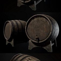 3D model Old Wooden Wine Barrel PBR