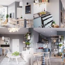 3D model Scandinavian interior room (Corona)