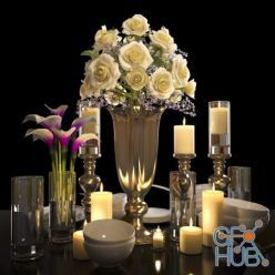 3D model Tableware with roses and candles