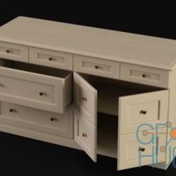 3D model Wooden chest with drawers