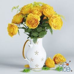 3D model Yellow roses in a jug