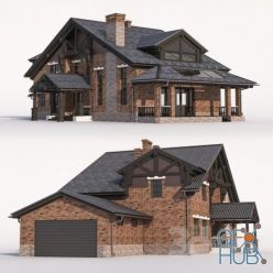 3D model Brick house with garage