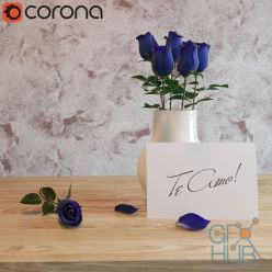 3D model Blue roses and «Te Amo» card