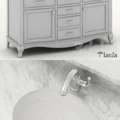 3D model Double sink wooden vanity with Carrara marble top