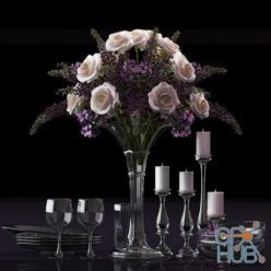 3D model Decorative set with vases with roses