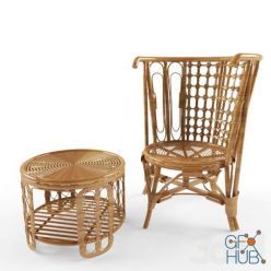 3D model Cane Chair and table