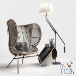 3D model Olaf Chair and Pucci Lamp set