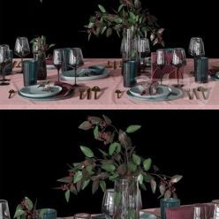 3D model Table setting with a sprig of eucalyptus