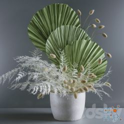 3D model Bouquet with fern and lagurus
