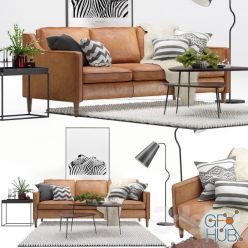 3D model Scandinavian livig set 2. West Elm Hamilton sofa