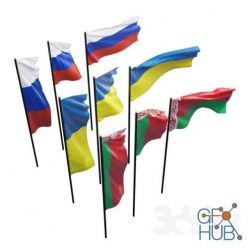 3D model 3 types of flags