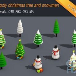 3D model CGTrader – Low Poly Christmas Tree And Snowmen Gift Isometric Low-poly 3D models