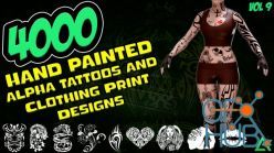 PBR texture ArtStation – 4000 Hand Painted Alpha Tattoos and Clothing Print Designs (MEGA Pack) – Vol 9
