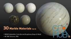 PBR texture ArtStation – 30 Marble Materials (SBSAR, 4K PBR Texture) Vol 01