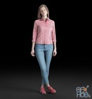 Young girl stands in jeans and a shirt (3d scan)