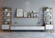 46 White with wood bookcase and stand with decor