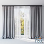 Gray fabric curtains and tulle