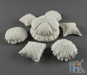 Pouf and pillows with ruffles