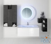 Bathroom furniture sets with round mirror
