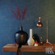 Decorative set with copper lamp