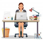 Business office people behind their workplace illustration (EPS)