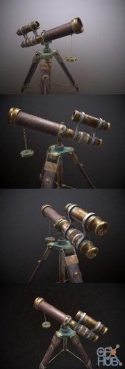 Copper Vintage Telescope With Wooden Stand