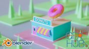 Blender 3D: Easy Cartoon Donut Shop Scene