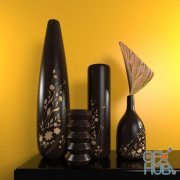 Set of wooden vases (max, fbx)
