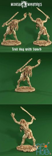 Classic Style Troll Hag with Sword – 3D Print