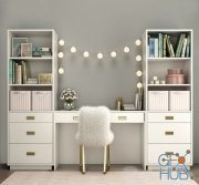 Bookcases Restoration Hardware AVALON with desk WAXED WHITE IN COLOR (max)