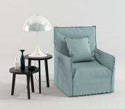 Armchair, tables and lamp