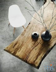 Wood table with black vases