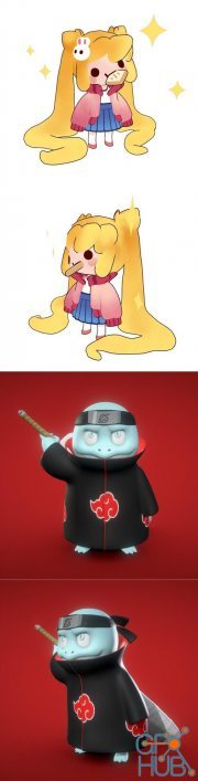 Squirtle - Akatsuki Collection and Sailormoon casual bun – 3D Print