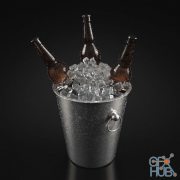 Bucket with ice and beer bottles